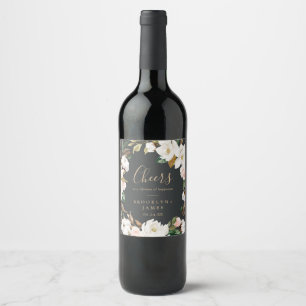 Elegante Magnolia Black Cheers Boda Vino Etiquetas