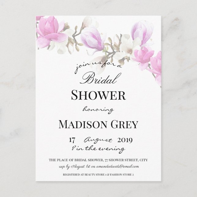 Elegante Magnolia Blossom Bridal Shower Invitación (Anverso)
