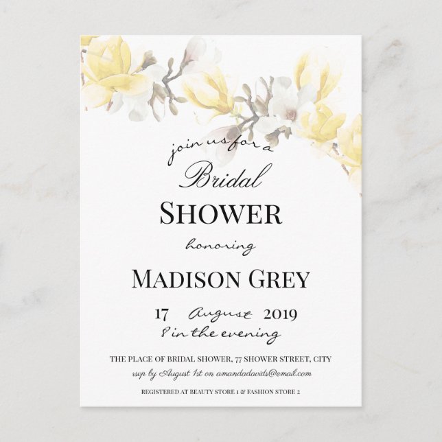 Elegante Magnolia Blossom Bridal Shower Invitación (Anverso)