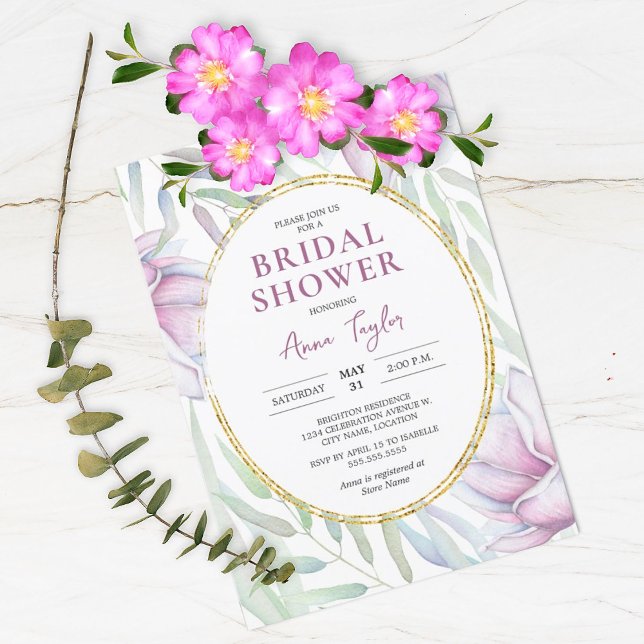 Elegante Magnolia Floral Bridal Shower Invitación (Subido por el creador)