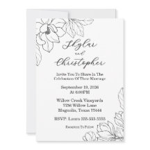 Elegante Magnolia Invitación a la boda negra