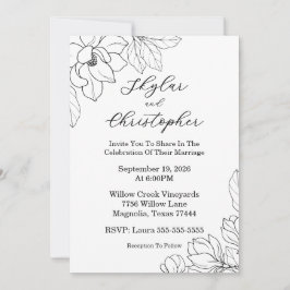 Elegante Magnolia Invitación a la boda negra