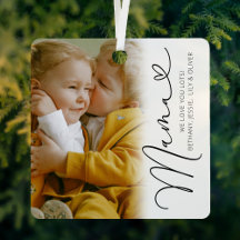 Elegante Mamá Foto Navidades Ornamento Metalizado