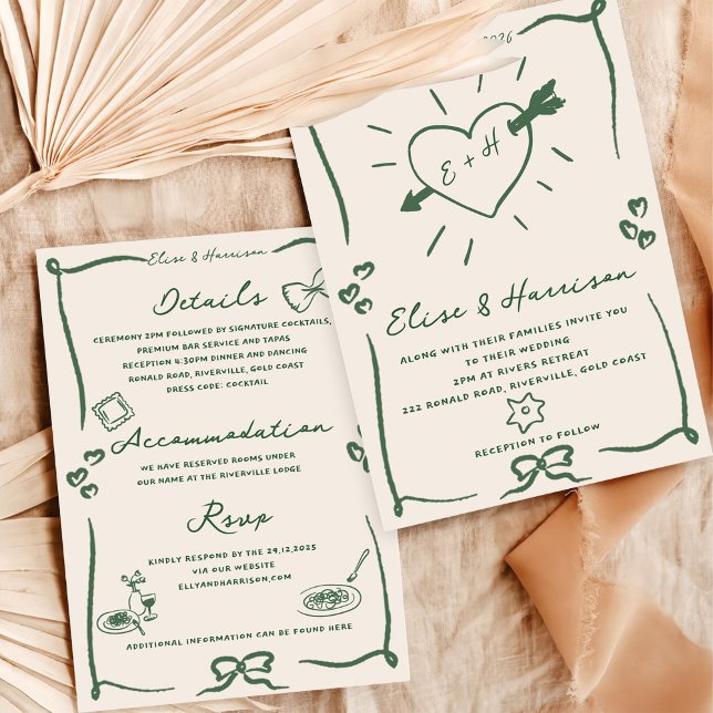 Elegante mano dibujada retro invitación a la boda  (Subido por el creador)