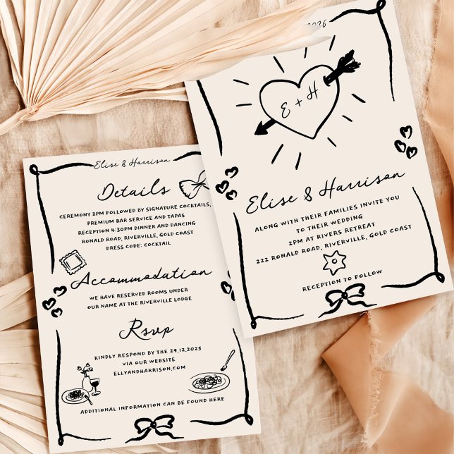 Elegante mano dibujada retro invitación a la boda  (Subido por el creador)