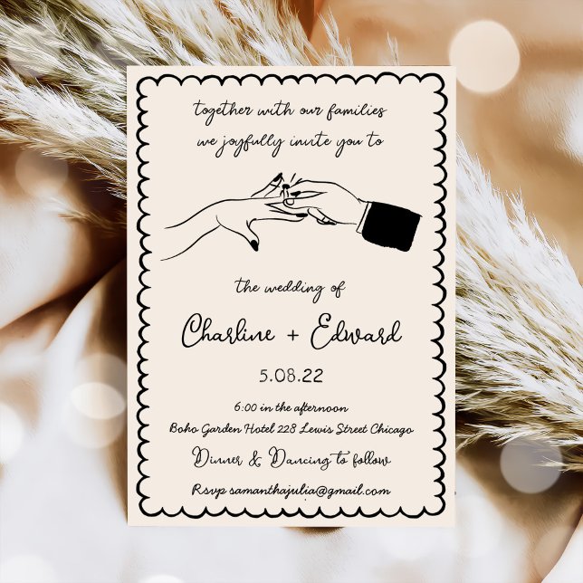 Elegante mano dibujada retro invitación a la boda  (Subido por el creador)