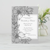 Elegante mano gris dibujada invitación a la boda f
