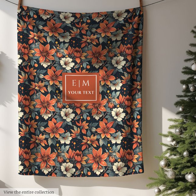 Elegante manta floral de otoño en tonos oxidados p (Elegant fall floral blanket in rusty tones pastel)