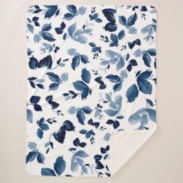 Elegante manta Sherpa Floral Azul y Blanca