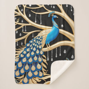 Elegante manta Sherpa Peacock con oro y azul