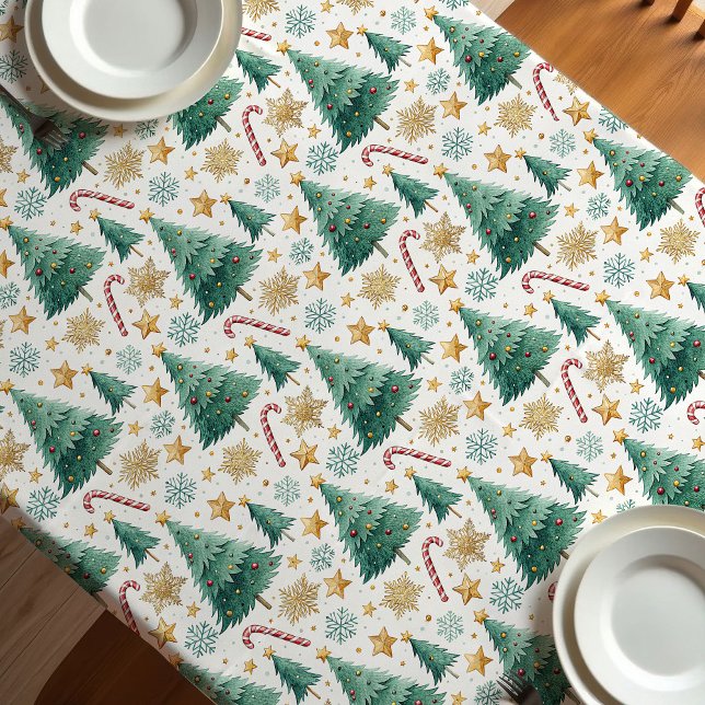 Elegante mantel de mesa de árboles de Navidad con  (Elegant Christmas trees tablecloth candy cane art

)