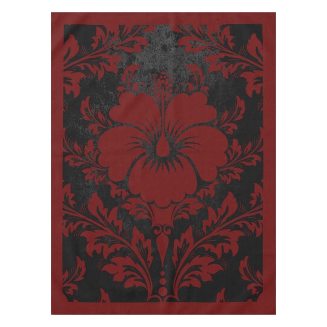 Elegante mantel rojo y negro damasco elegante (Anverso)