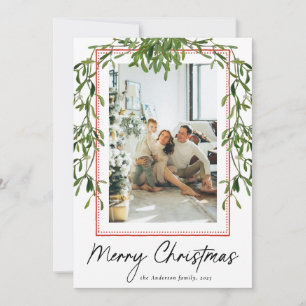 Elegante marco botánico de muérdago Feliz Navidad