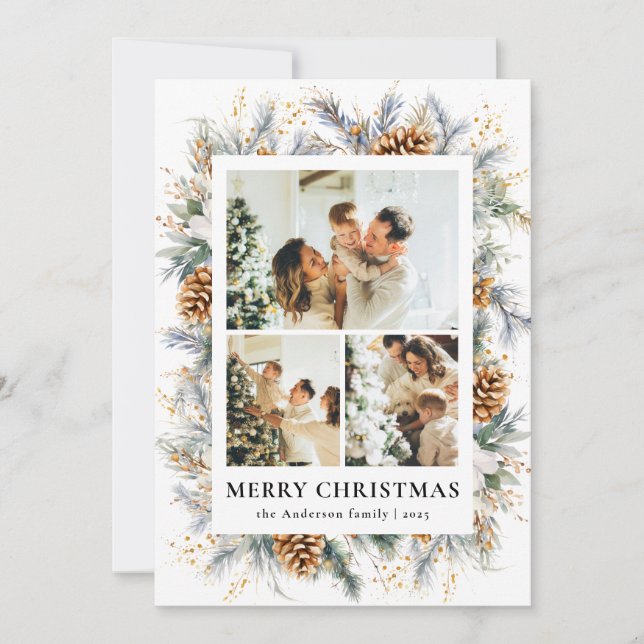 Elegante marco de foto botánico Feliz Navidad (Anverso)