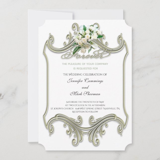Elegante marco de oro antiguo Boda Invitación (Anverso)