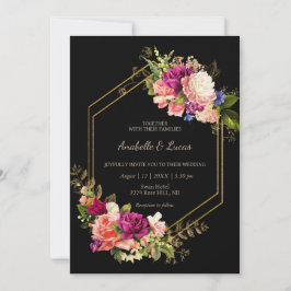 Elegante marco dorado floral invitación a la boda