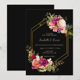 Elegante marco dorado floral invitación a la boda