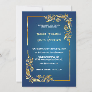 Elegante marco dorado Invitación a la boda acuarel