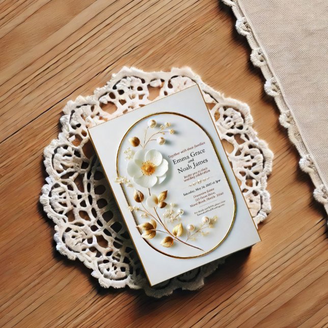 Elegante marco dorado Invitación a la boda floral (Subido por el creador)