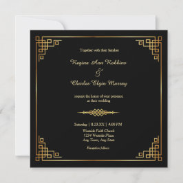 Elegante marco dorado negro formalmente Invitación