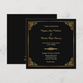 Elegante marco dorado negro formalmente Invitación