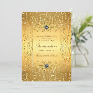Elegante marco dorado Quinceanera Invitación