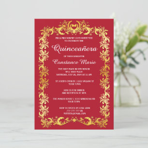 Elegante marco dorado Quinceanera Invitación