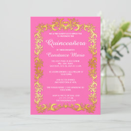 Elegante marco dorado Quinceanera Invitación