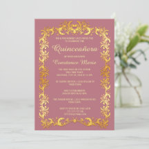 Elegante marco dorado Quinceanera Invitación