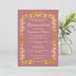 Elegante marco dorado Quinceanera Invitación