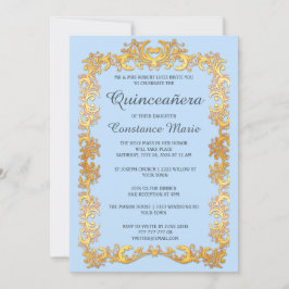 Elegante marco dorado Quinceanera Invitación