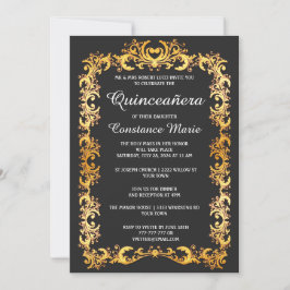 Elegante marco dorado Quinceanera Invitación