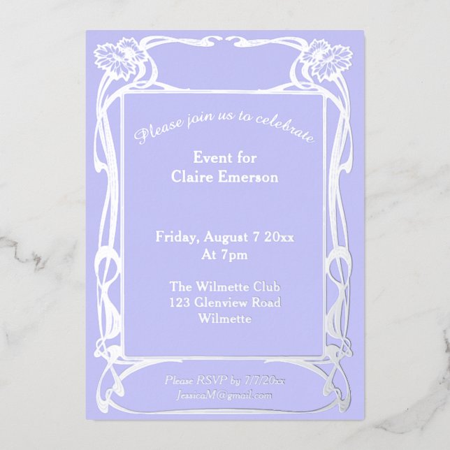 Elegante marco floral Art nouveau Invitación de pa (Anverso)