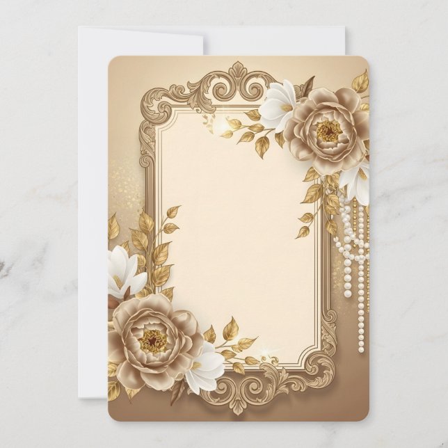 Elegante marco floral de oro con acentos de perla (Anverso)