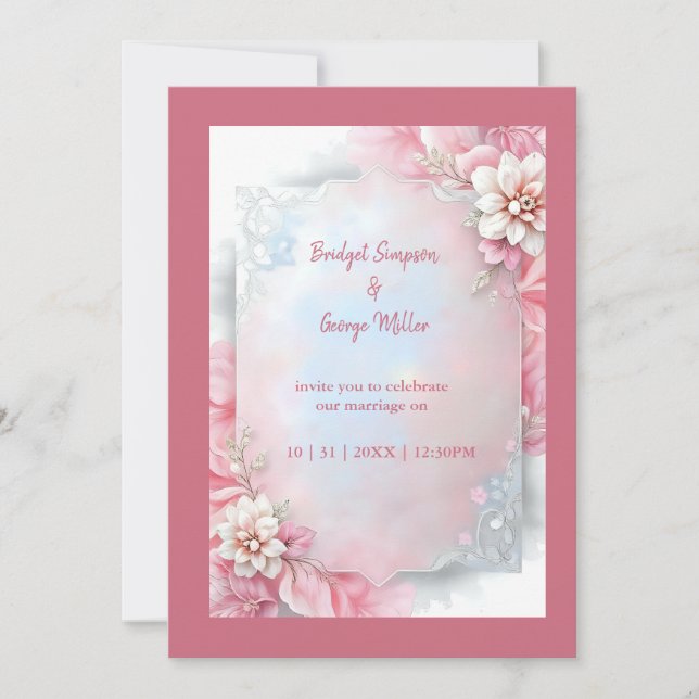 Elegante Marco floral rosado boda suave paño brill (Anverso)