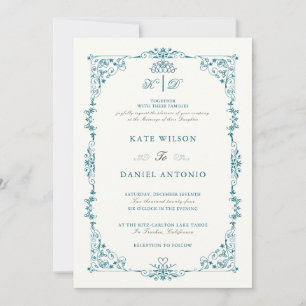 Elegante marco floral turquesa invitación a la bod