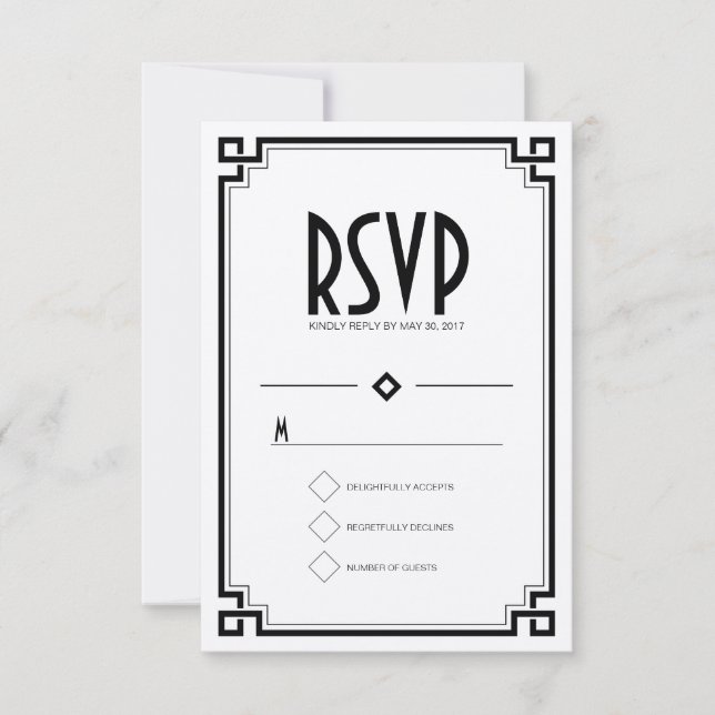 Elegante marco negro Art Deco Wedding Tarjeta RSVP (Anverso)