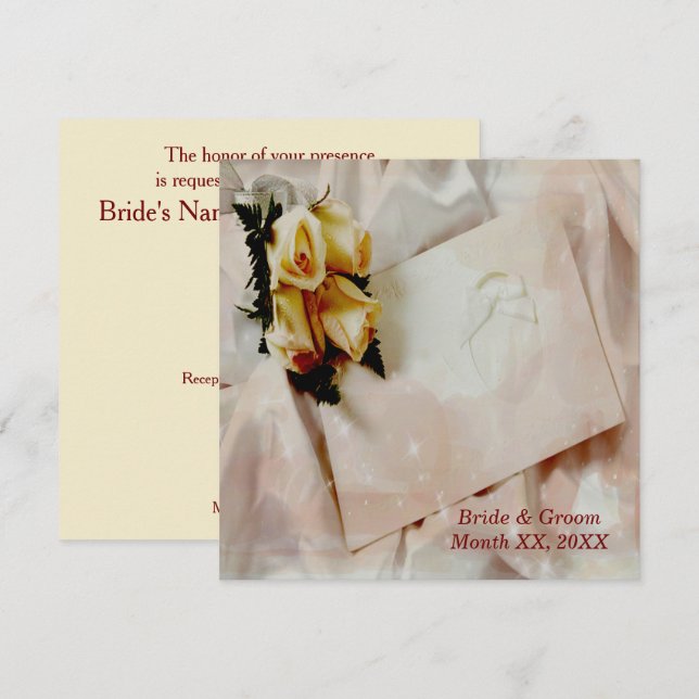 Elegante marfil con la invitación a la boda de ros (Anverso / Reverso)