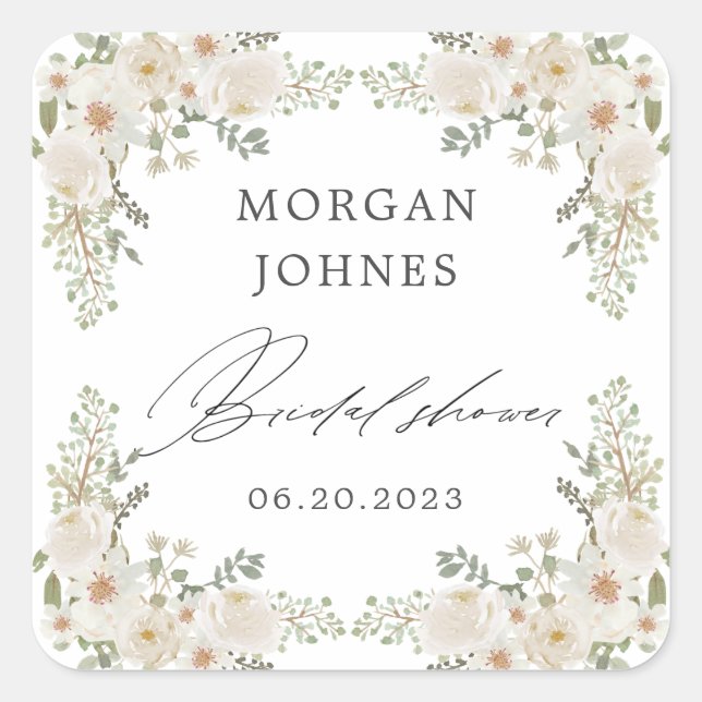 elegante marfil floral ducha de novia pegatina cua (Anverso)