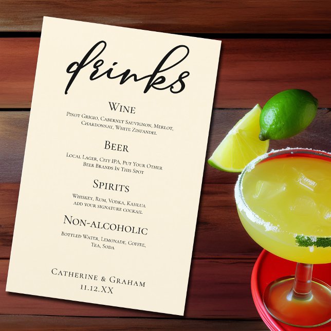 Elegante marfil Sencillo Boda Bar Menú Bebidas (Subido por el creador)