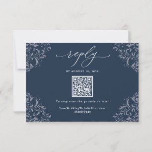 Elegante Marina Azul Código QR Boda Vintage RSVP C