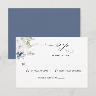 Elegante Marina Floral Azul y Boda Verde RSVP