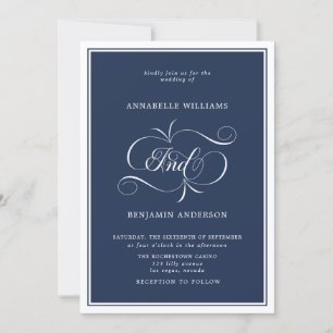 Elegante marina y blanca invitación a la boda clás