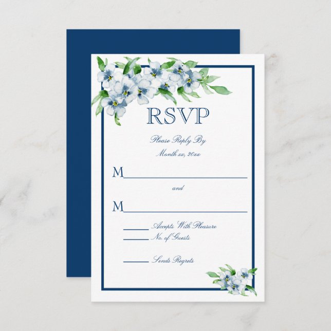 Elegante Marina y Blanco, RSVP de Boda (Anverso / Reverso)