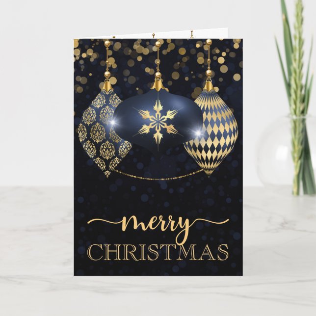 Elegante Marina y Dorada Bauble Feliz Navidad (Anverso)