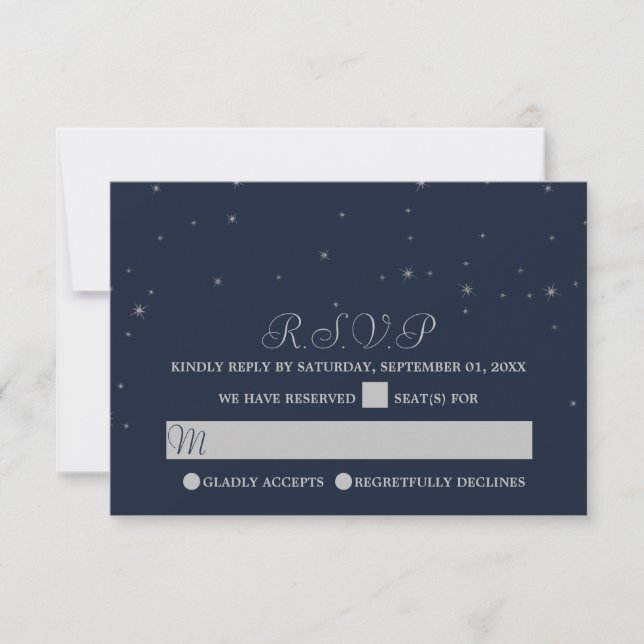 Elegante marina y plata caída estrellas boda RSVP (Anverso)