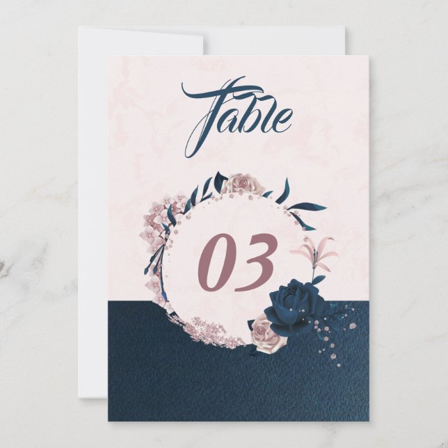 Elegante marina y polvoriento número de mesa rosa  (Anverso)