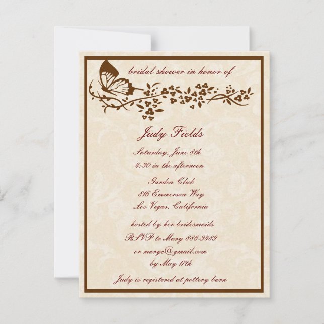 Elegante mariposa Boda Bridal Shower Invitación (Anverso)