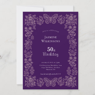 Elegante mariposa floral 50.ª invitación de cumple