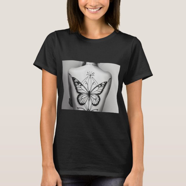 "Elegante mariposa imprime camiseta básica femenin (Anverso)